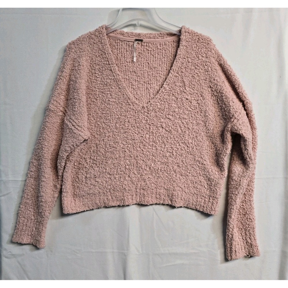 Free People Finders Keepers Pink Ribbed Trim V-Neck Sweater XS